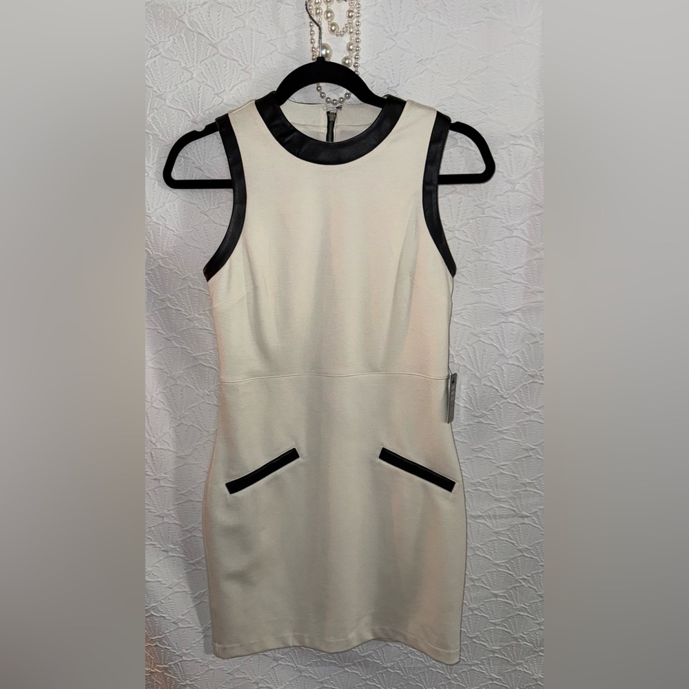 PRICE ⬇️ Express Cream Mini Dress with Black Trim